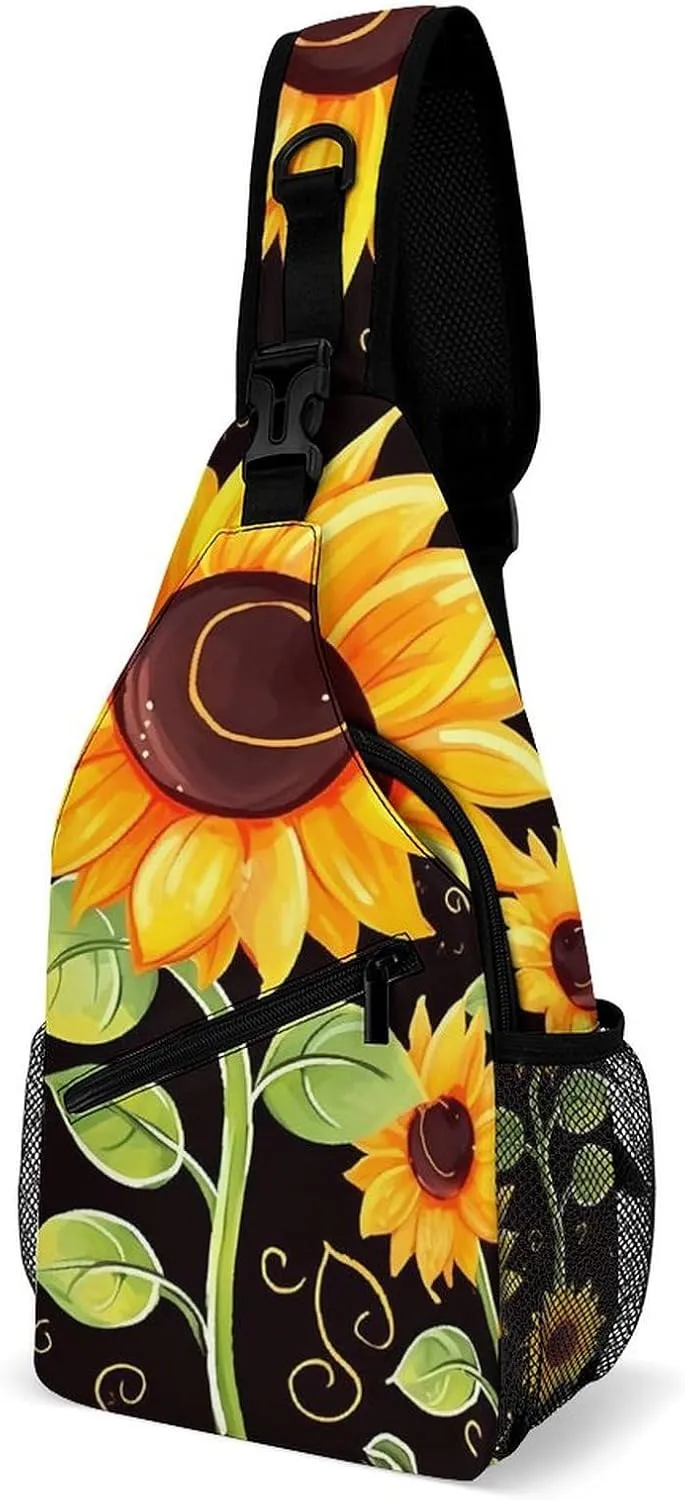 Small Crossbody Sling Backpack Cute Sunflower Chest Bags for Traveling Chest Fashion Shoulder Bag