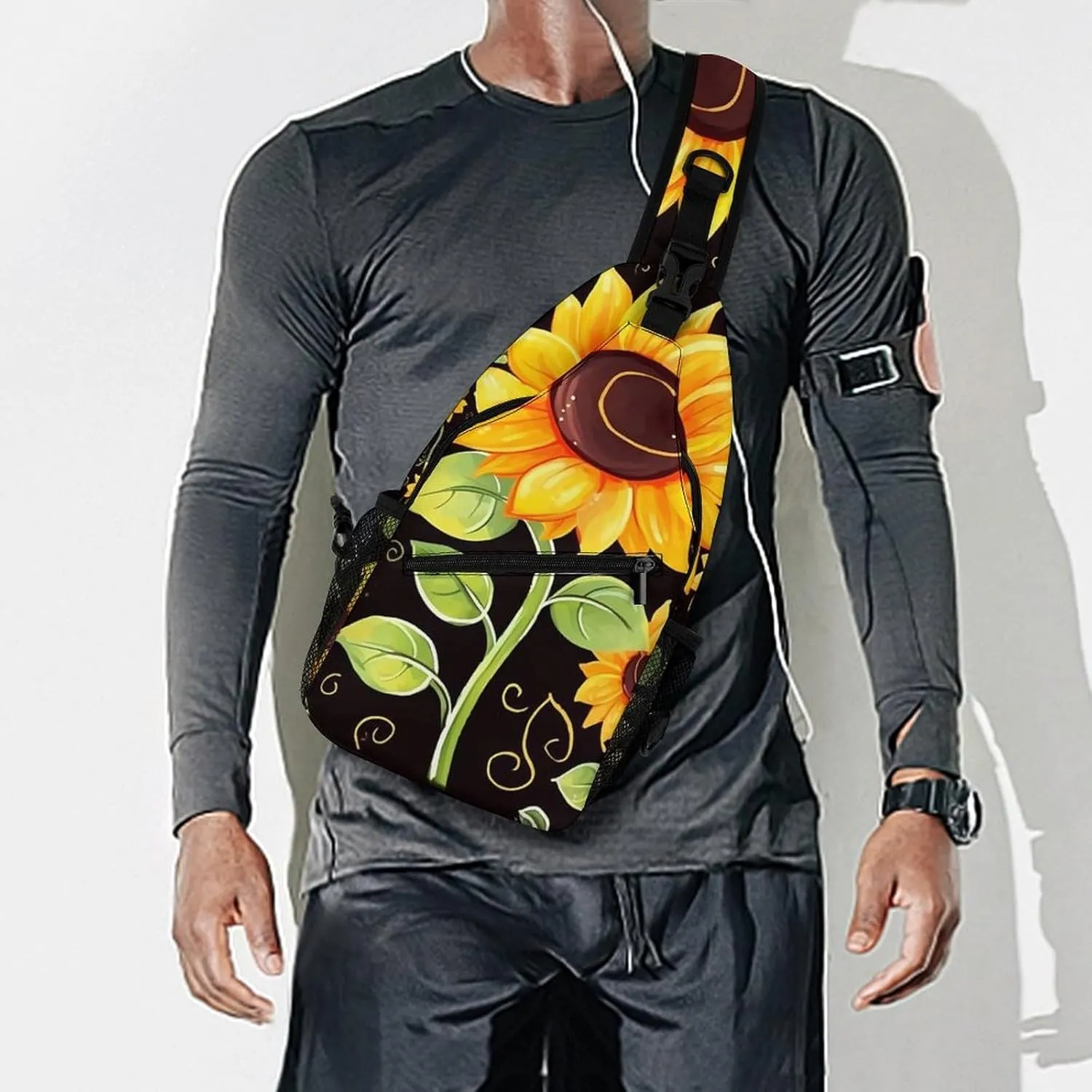 Small Crossbody Sling Backpack Cute Sunflower Chest Bags for Traveling Chest Fashion Shoulder Bag