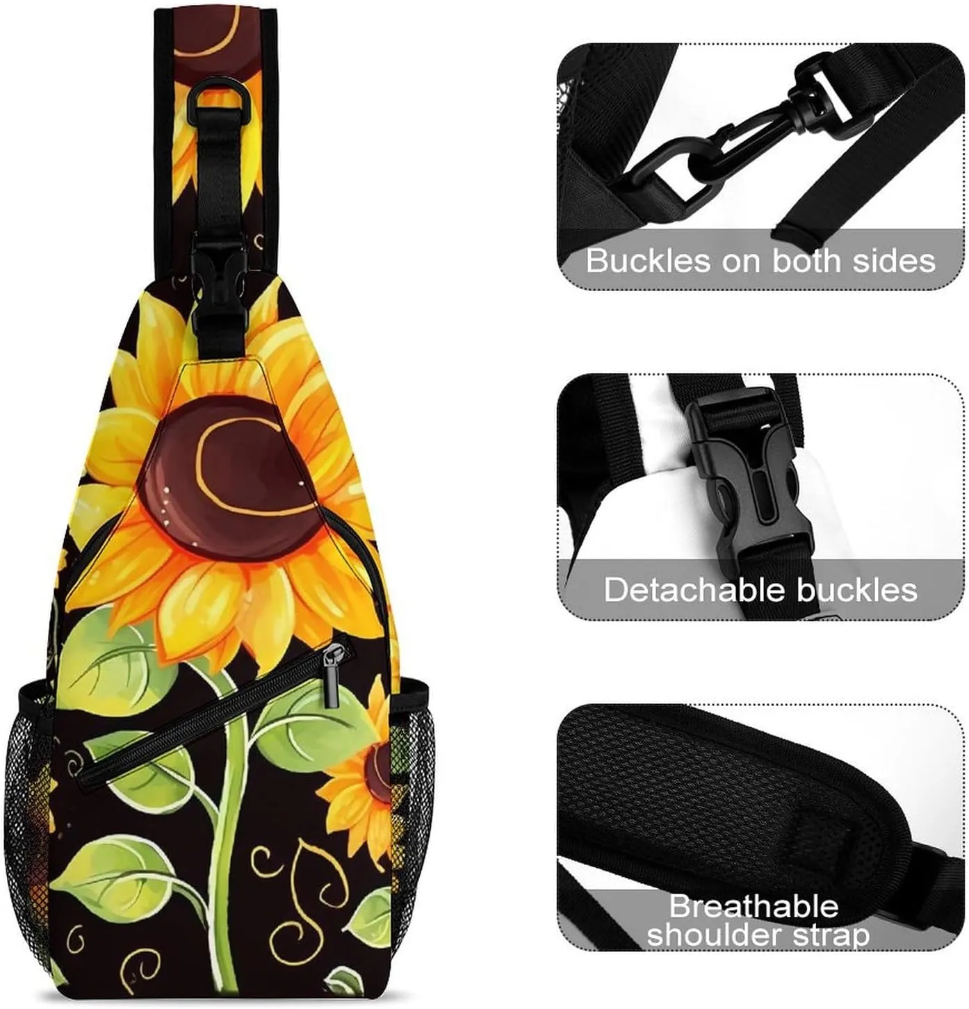 Small Crossbody Sling Backpack Cute Sunflower Chest Bags for Traveling Chest Fashion Shoulder Bag