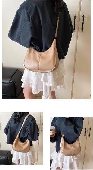 Small Hobo Bags for Women Leather Shoulder Bag Retro Crescent Crossbody Bags Trendy Purses Zipper
