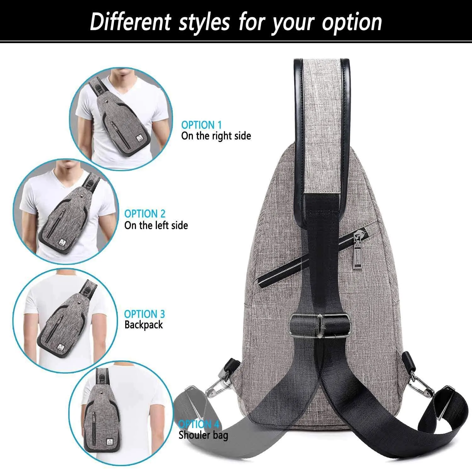 Small Sling Bag Crossbody Backpack Over the Shoulder Bag for Men Women Travel Outdoors, Lightweight Sling Chest Pack (Large, Grey)