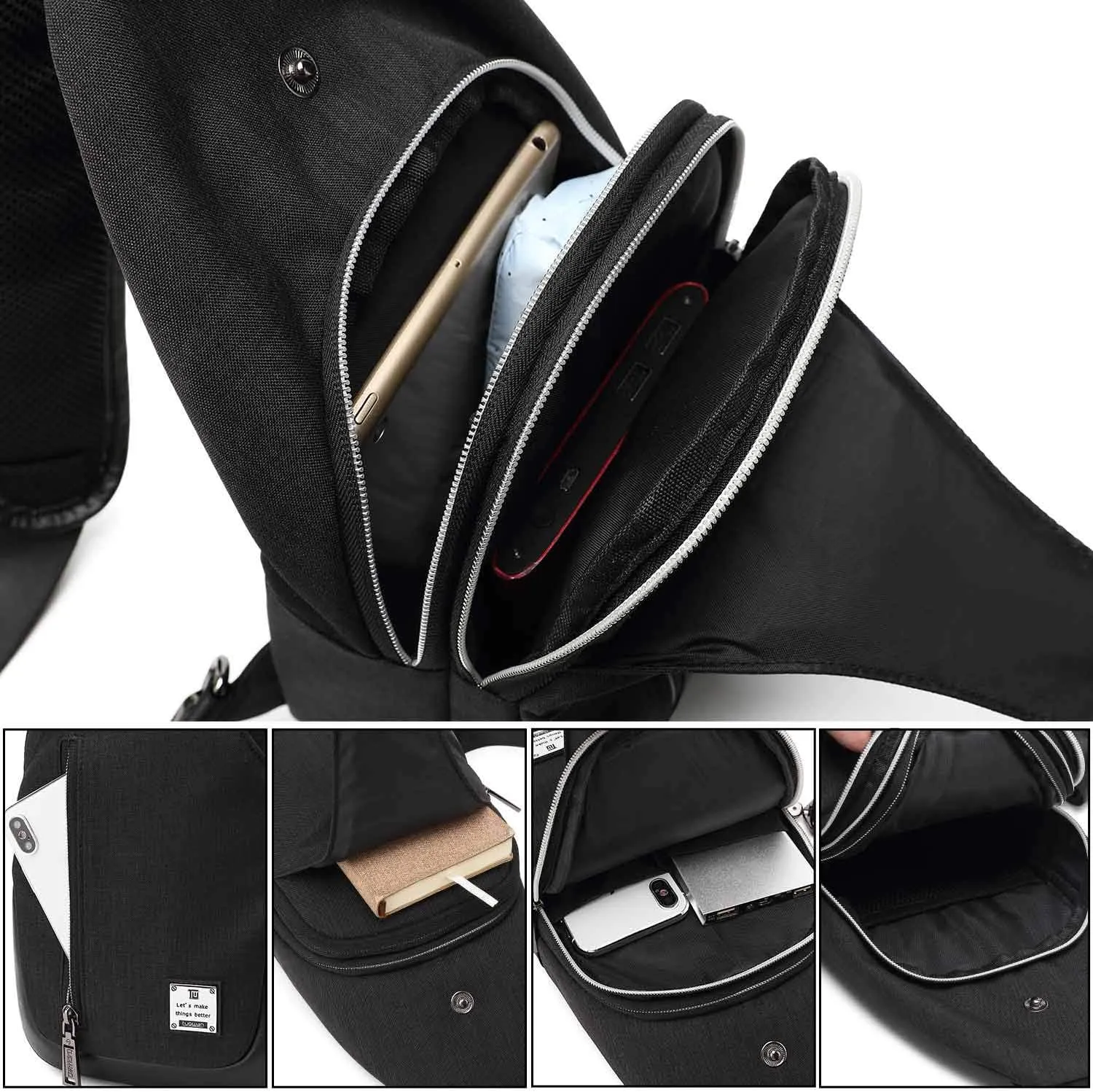 Small Sling Bag Crossbody Backpack Over the Shoulder Bag for Men Women Travel Outdoors, Lightweight Sling Chest Pack (Large, Grey)
