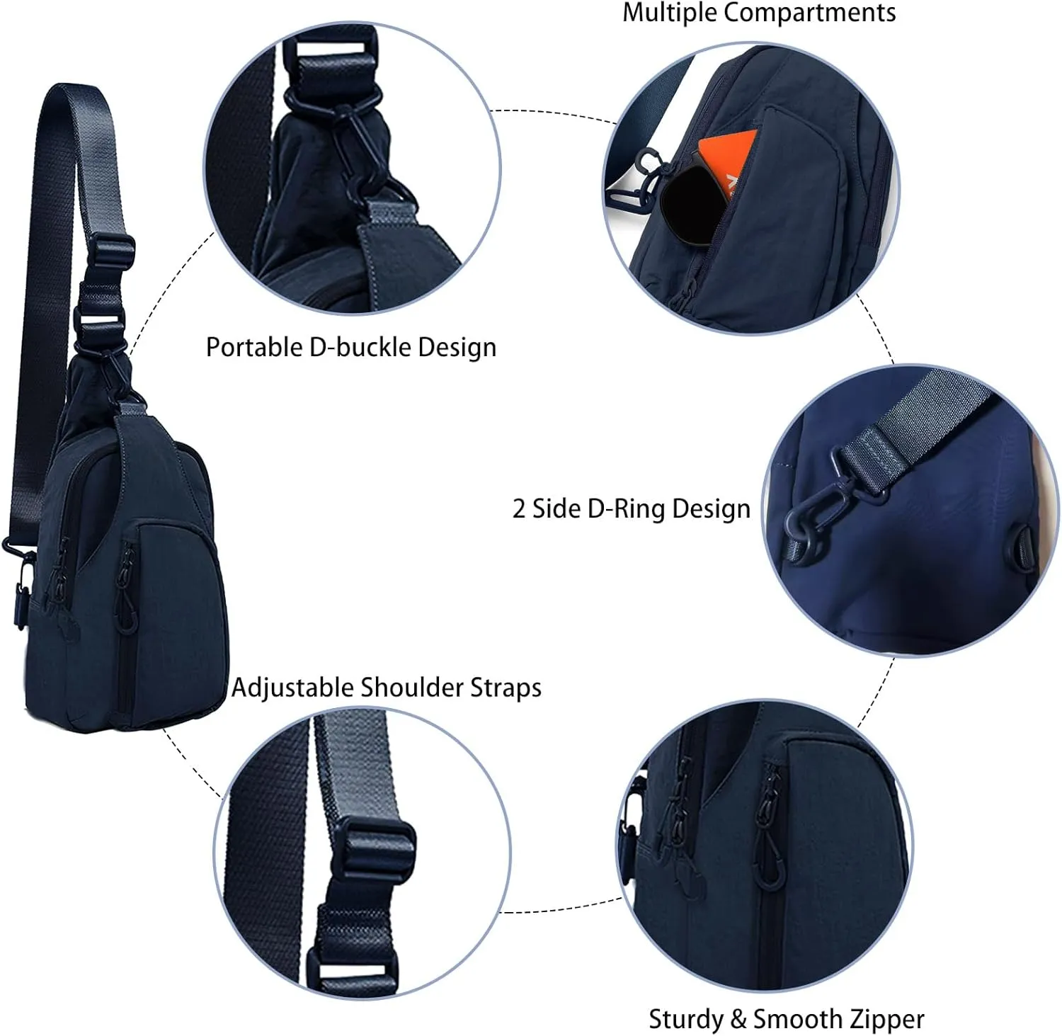 Small Sling Bag for Women Men, Small Crossbody Sling Bag with Adjustable Straps Daily Chest Bag Lightweight Casual Backpack for Traveling Hiking Blue