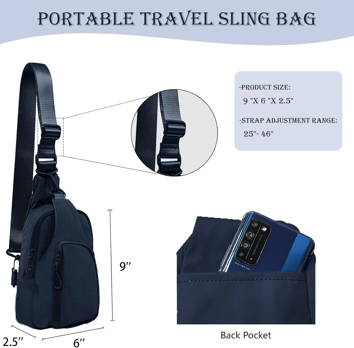 Small Sling Bag for Women Men, Small Crossbody Sling Bag with Adjustable Straps Daily Chest Bag Lightweight Casual Backpack for Traveling Hiking Blue