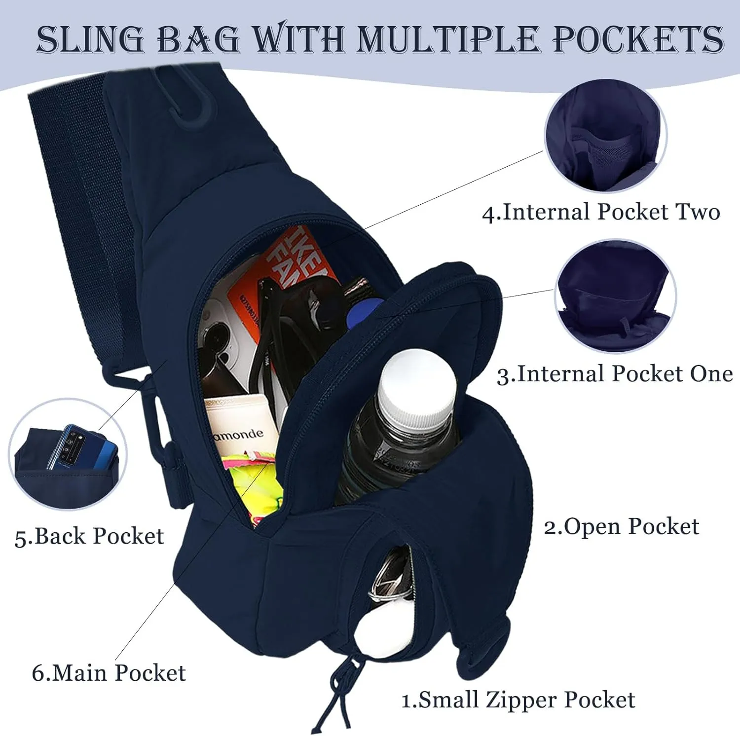 Small Sling Bag for Women Men, Small Crossbody Sling Bag with Adjustable Straps Daily Chest Bag Lightweight Casual Backpack for Traveling Hiking Blue