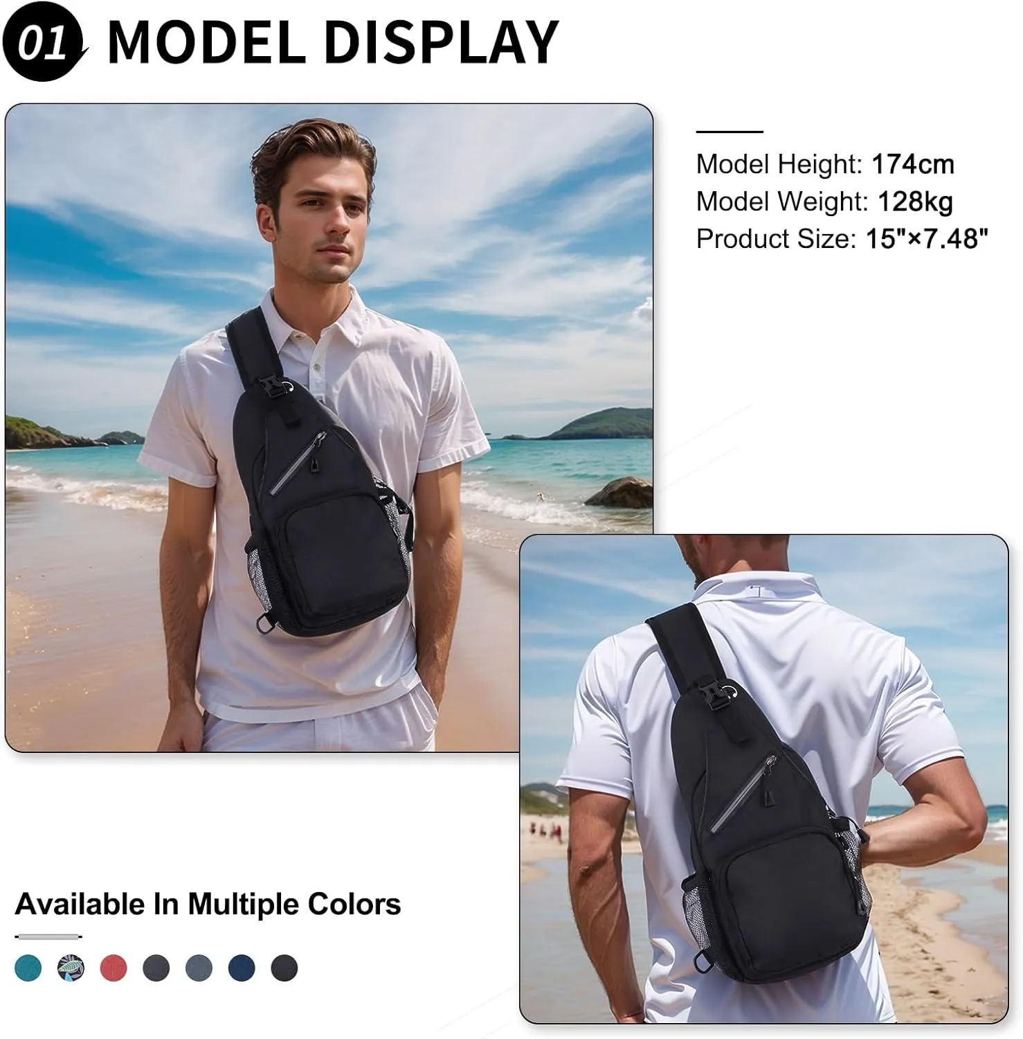 Small Sling Bag, Water Resistant 11 Inch Crossbody Chest Bags Oxford Daypack Backpack with Headphone Jack with Anti-theft Pocket for Men Women (Black)