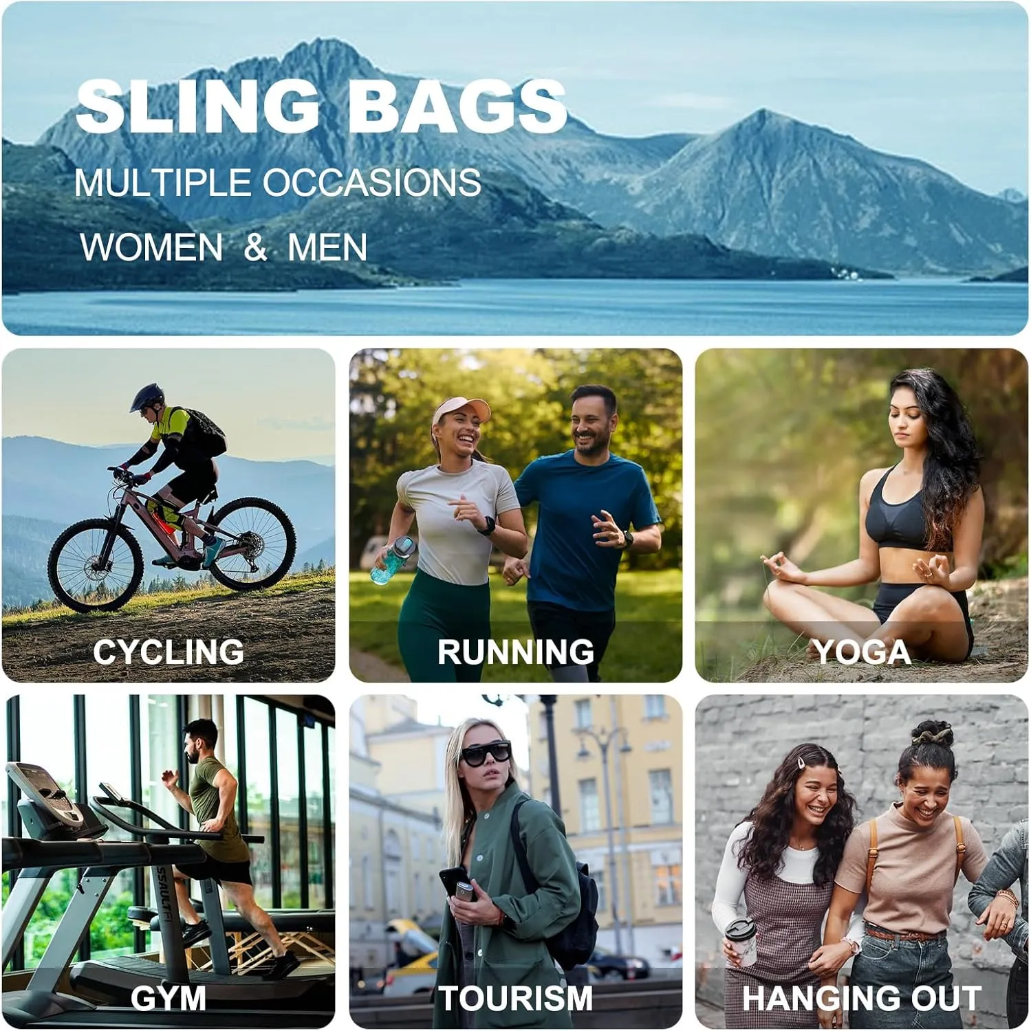 Small Sling Bag, Water Resistant 11 Inch Crossbody Chest Bags Oxford Daypack Backpack with Headphone Jack with Anti-theft Pocket for Men Women (Black)