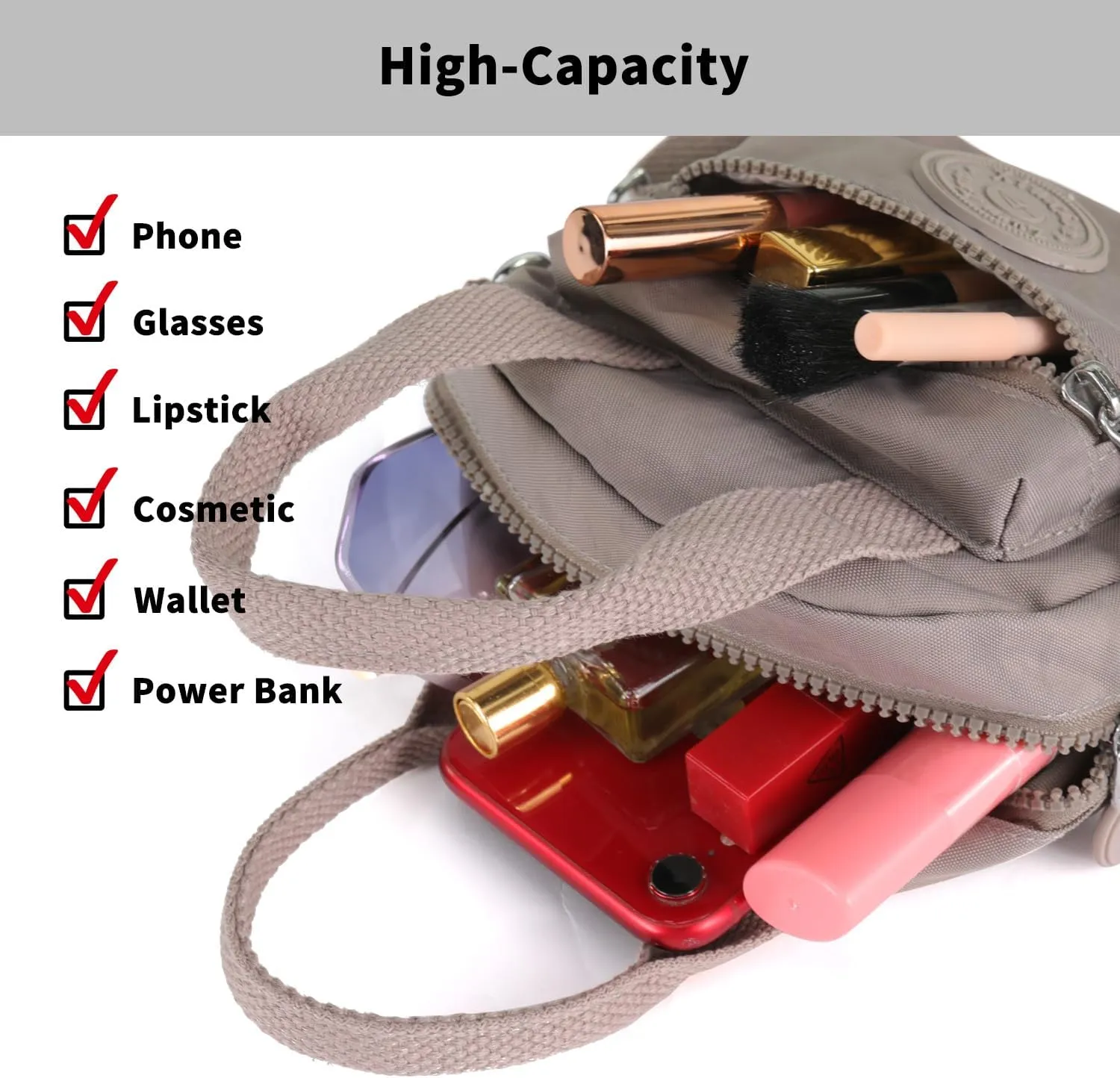Small Tote Bag with Zipper, Women Waterproof Mini Crossbody Handbags Shoulder Bag Ladies Casual Satchel