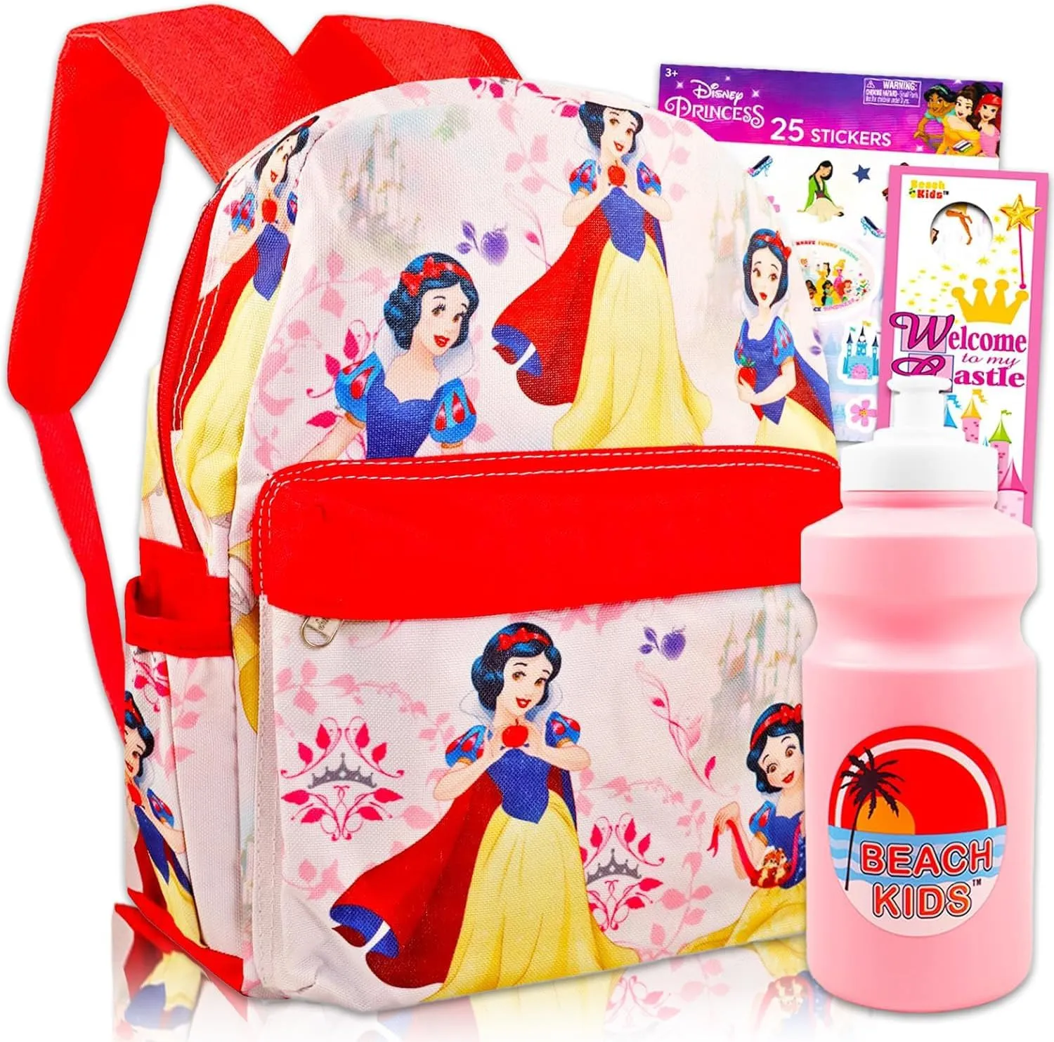 Snow White Backpack Set - Bundle of 12" Mini Snow White Bag, Water Bottle, Stickers, More | Disney School Supplies