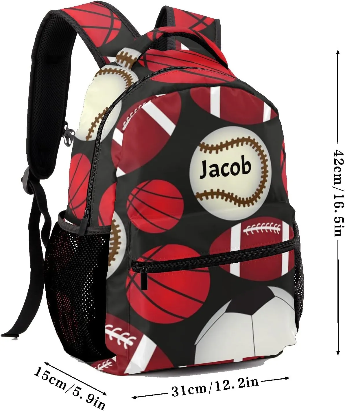 Soccer Baseballs Personalized Kids School Backpack Custom for Boys Girls Primary Daypack School Bookbag Travel Bag