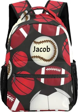 Soccer Baseballs Personalized Kids School Backpack Custom for Boys Girls Primary Daypack School Bookbag Travel Bag