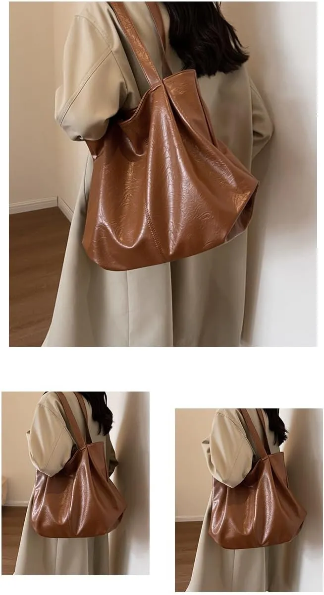 Soft Leather Hobo Bags for Women Vintage Slouchy Tote Bag Hobo Purses and Handbags Large Capacity Shoulder Bag