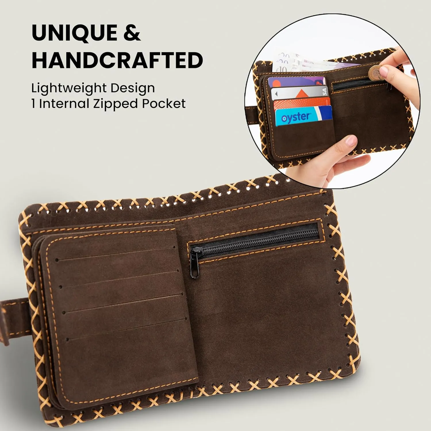 Soft Leather Purse for Women, Trifold Design, 12 Credit Card Holder, Coin Zipper Pocket, 2 ID Windows, Slim Travel Wallet – A Thoughtful Gift for Her., Navy Grey | Little Bird, Small