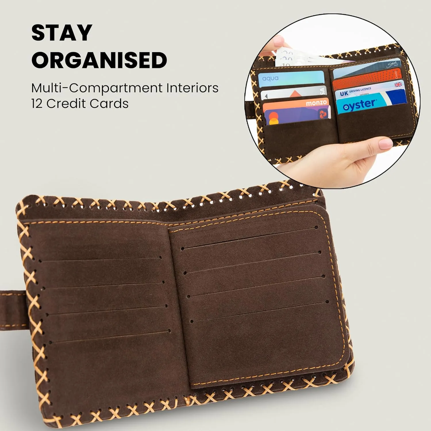Soft Leather Purse for Women, Trifold Design, 12 Credit Card Holder, Coin Zipper Pocket, 2 ID Windows, Slim Travel Wallet – A Thoughtful Gift for Her., Navy Grey | Little Bird, Small