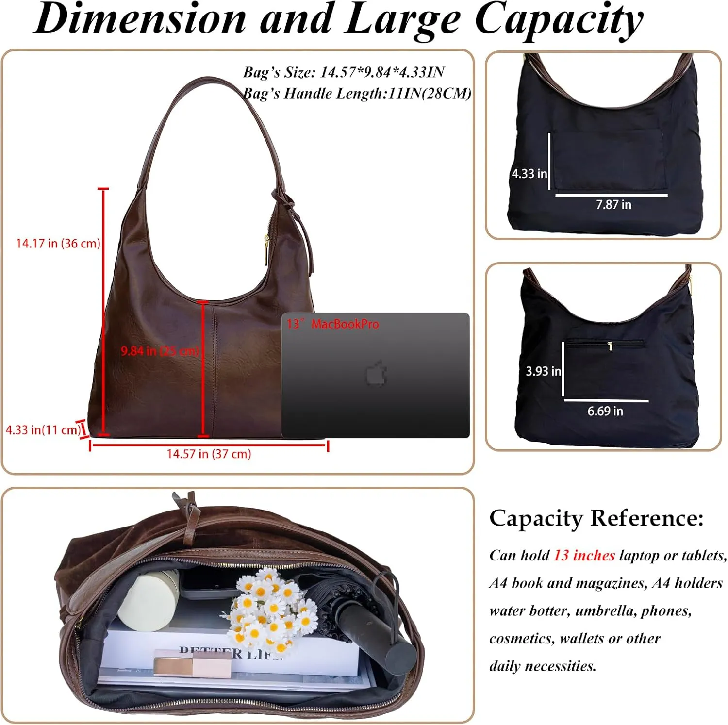 Soft PU Leather and Suede Tote Bag Shoulder Bag for Women - Large Capacity Hobo Bag with Interior Pockets