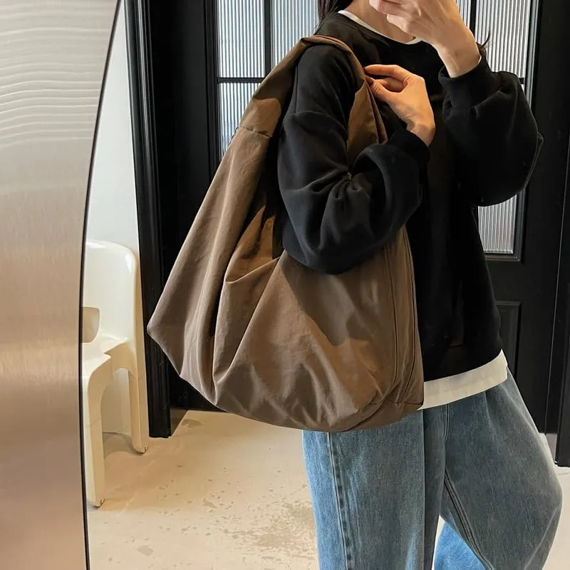 Solid Hobo Shoulder Bag Large Tote Bags For Women Soft Slouchy Handbag Trendy Purse Work Travel