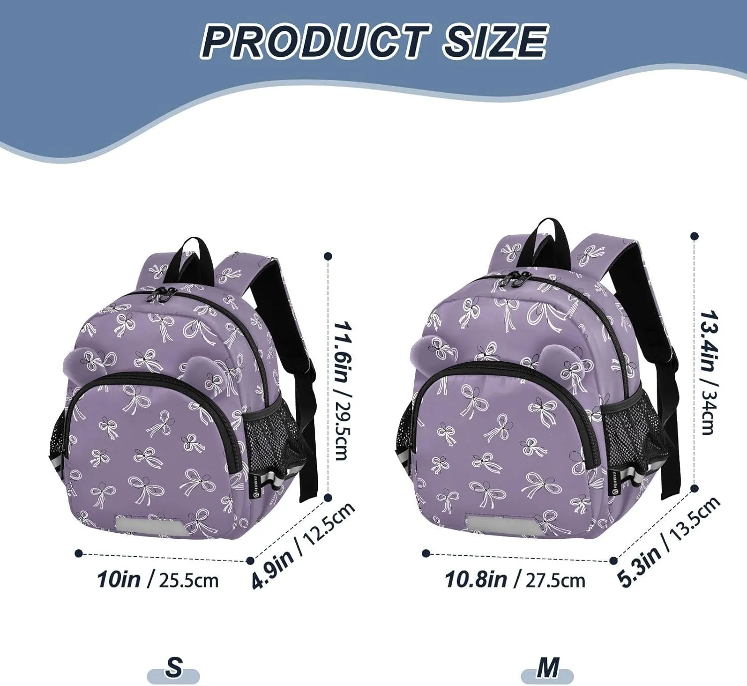 Solid Purple Preschool Backpack Bows Daycare Bookbag School Backpack with Traction Rope for Kids 3-6