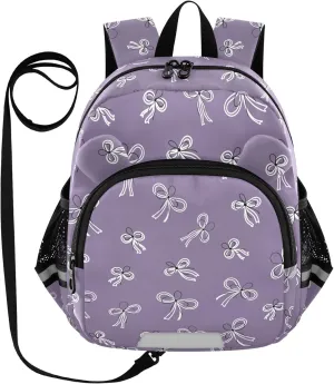 Solid Purple Preschool Backpack Bows Daycare Bookbag School Backpack with Traction Rope for Kids 3-6