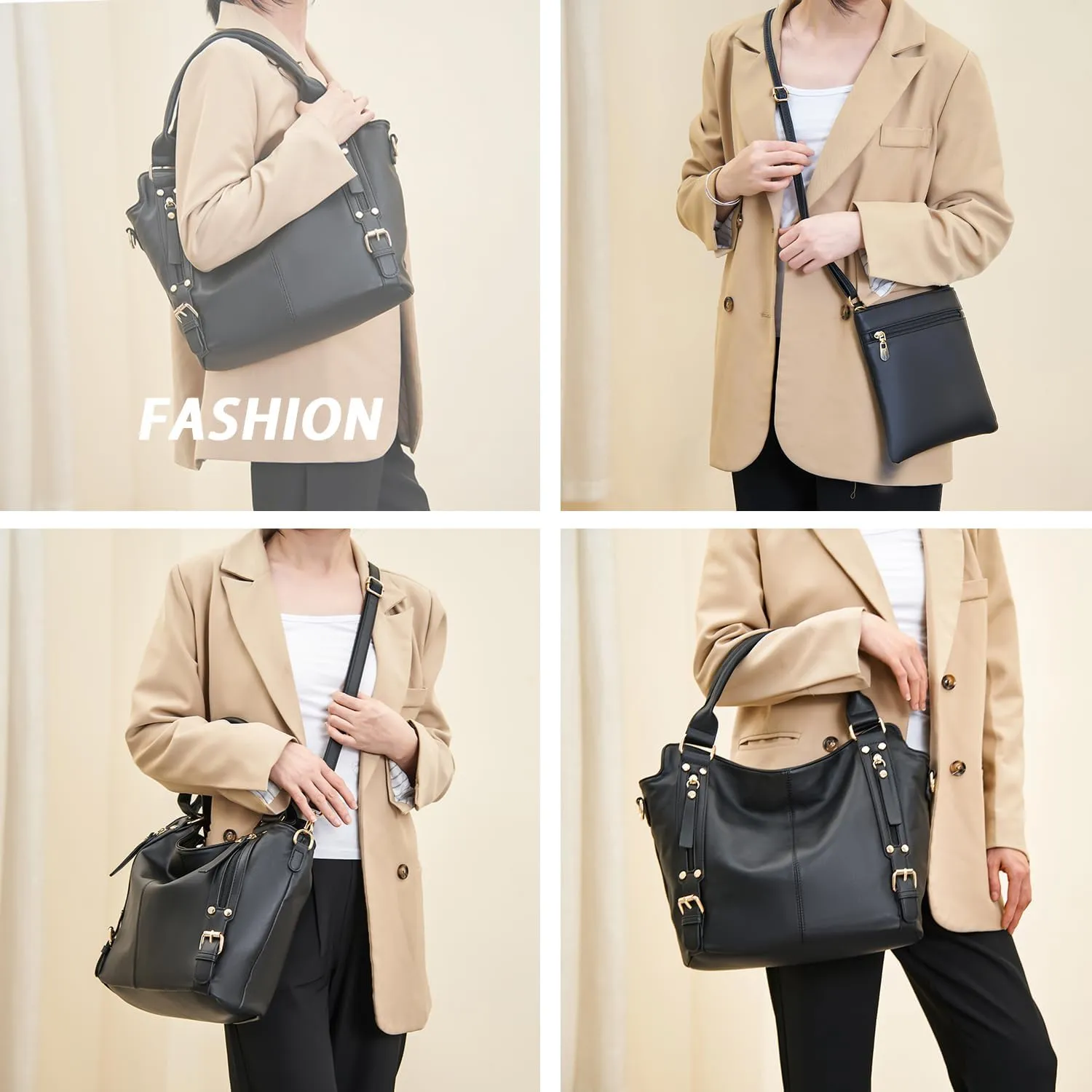 Soperwillton Purses for Women Large Shoulder Handbag Tote PU Leather Hobo Crossbody Bag Ladies Wallet Set 4pcs