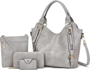 Soperwillton Purses for Women Large Shoulder Handbag Tote PU Leather Hobo Crossbody Bag Ladies Wallet Set 4pcs