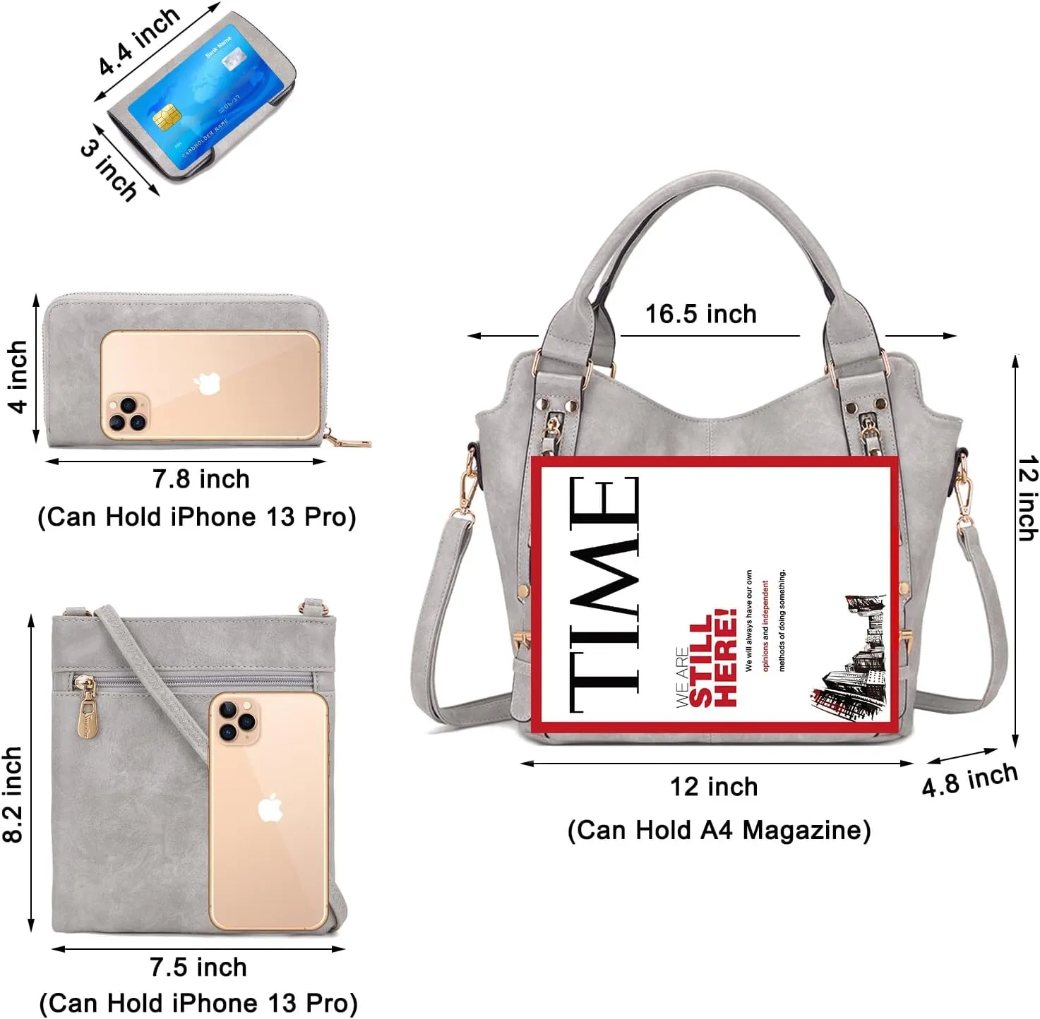 Soperwillton Purses for Women Large Shoulder Handbag Tote PU Leather Hobo Crossbody Bag Ladies Wallet Set 4pcs