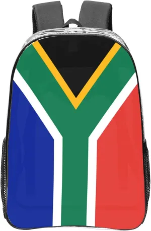 South Africa Flag Print Functional Transparent Backpack Pvc Clear Bag Compartment Pockets Everyday Use﻿