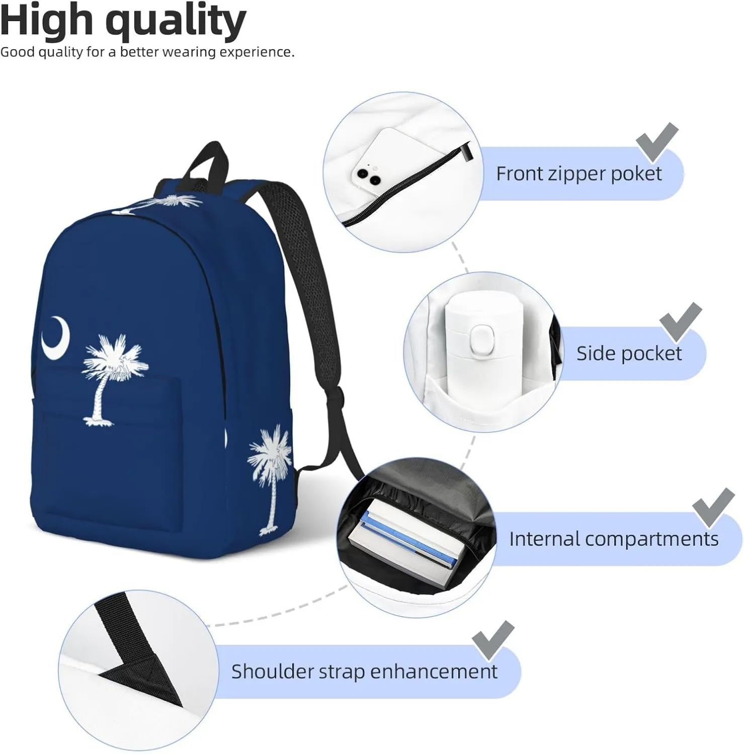 South Carolina Flag print Laptop Backpack for Women Men,Bookbag Casual Daypackfor College Work for Travel Computer