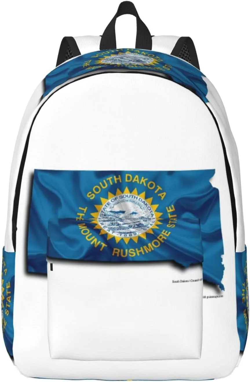 South Dakota Flag Map print Large Laptop Backpack for Women, Work Business Backpacks College Bookbag for School