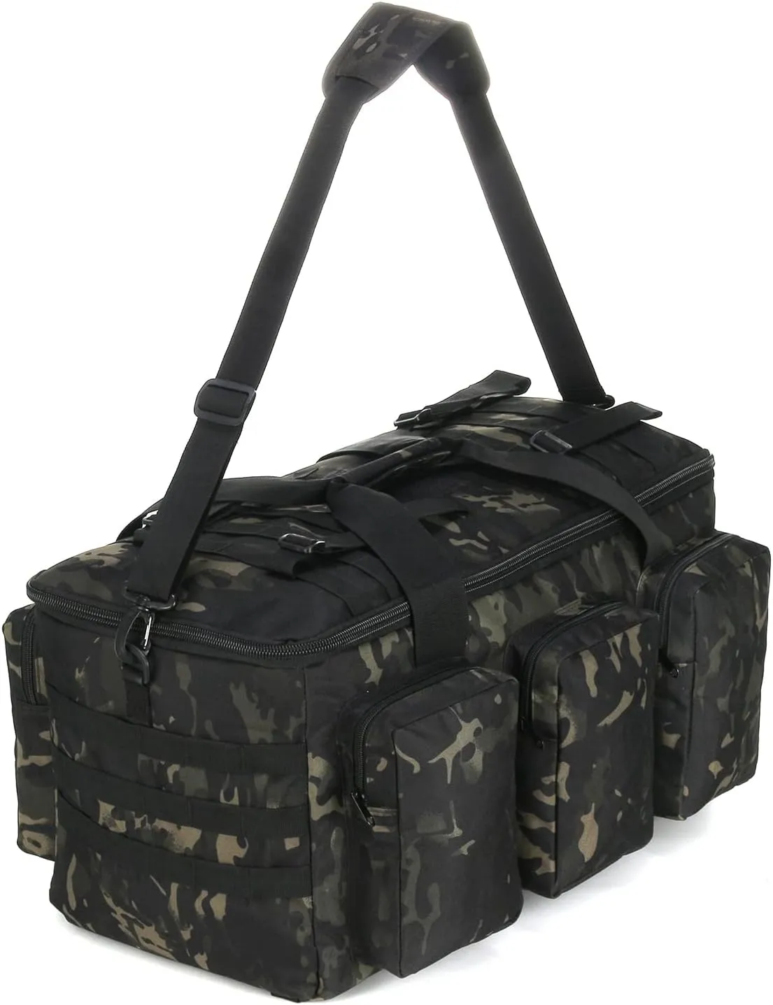 Sparklekle Military Duffel Bag 50L Gym Bag for Men Convertible Weekend Backpack for Sports Travel Camping (Dark-Camo)