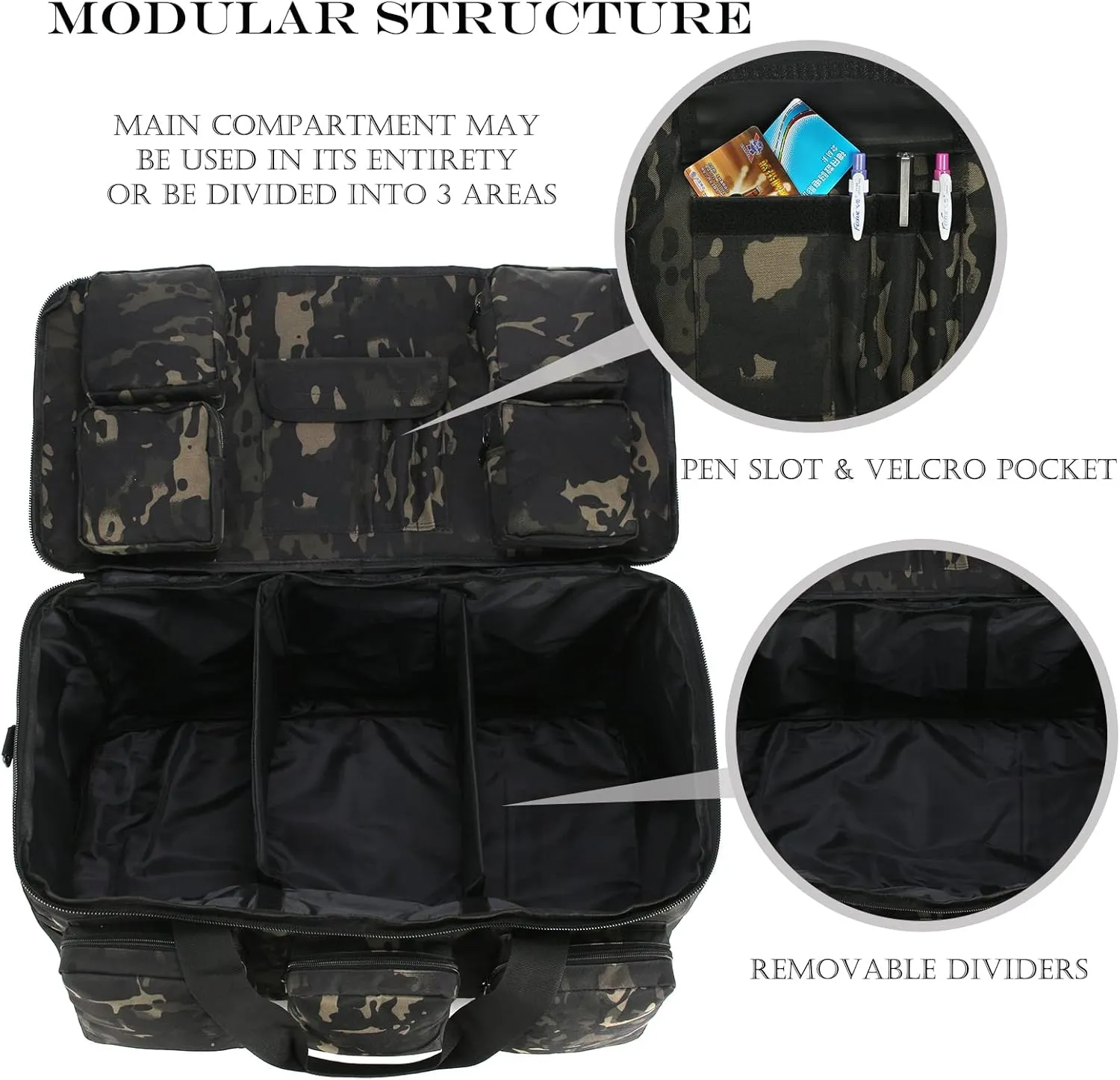 Sparklekle Military Duffel Bag 50L Gym Bag for Men Convertible Weekend Backpack for Sports Travel Camping (Dark-Camo)