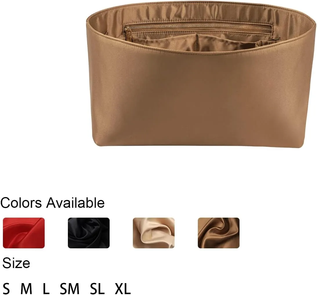 Speedy Neverfull Tote Organizer Insert - Silk Purse Organizer with Zipper, Silky Smooth, 6 Sizes (Large, Silky Brown)