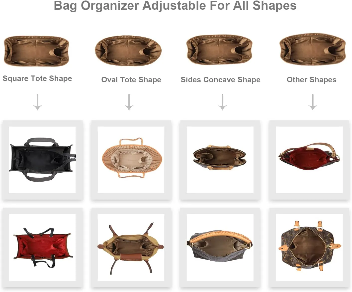 Speedy Neverfull Tote Organizer Insert - Silk Purse Organizer with Zipper, Silky Smooth, 6 Sizes (Large, Silky Brown)