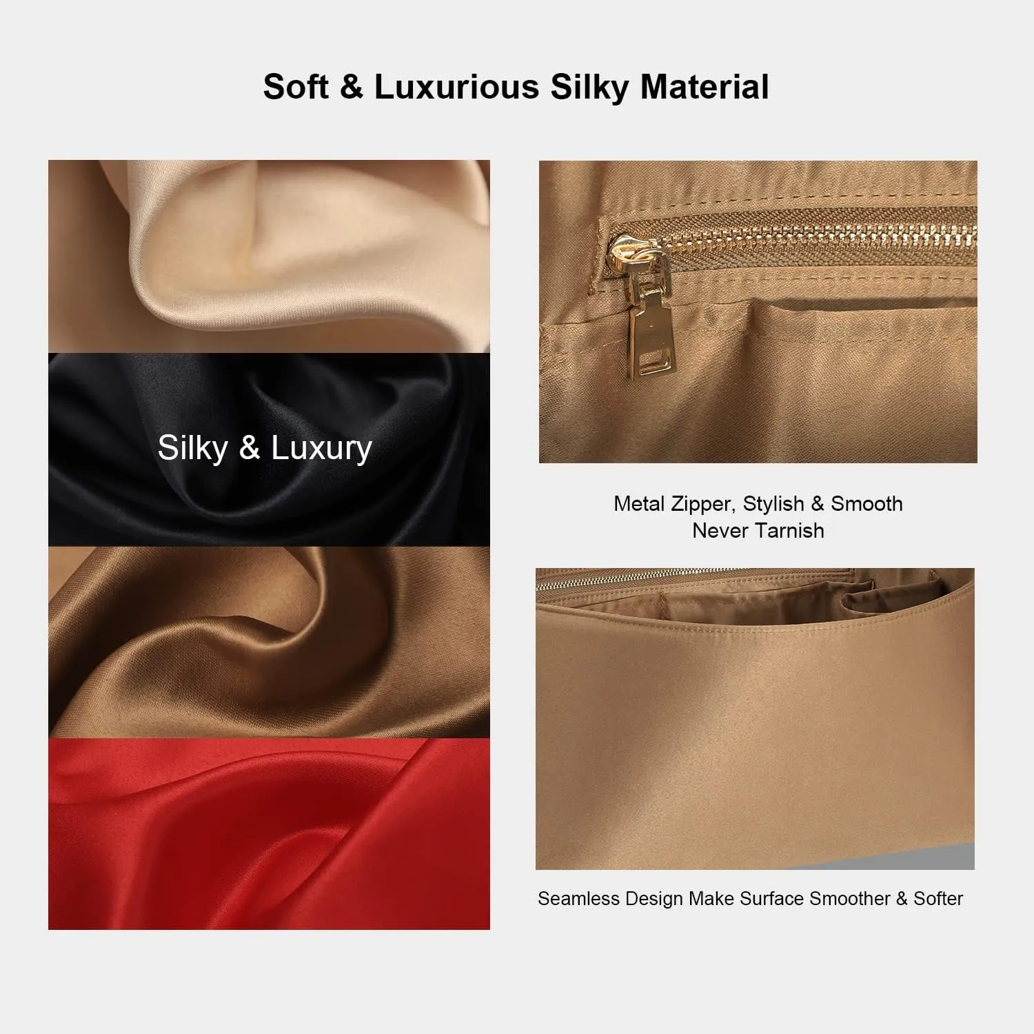 Speedy Neverfull Tote Organizer Insert - Silk Purse Organizer with Zipper, Silky Smooth, 6 Sizes (Large, Silky Brown)