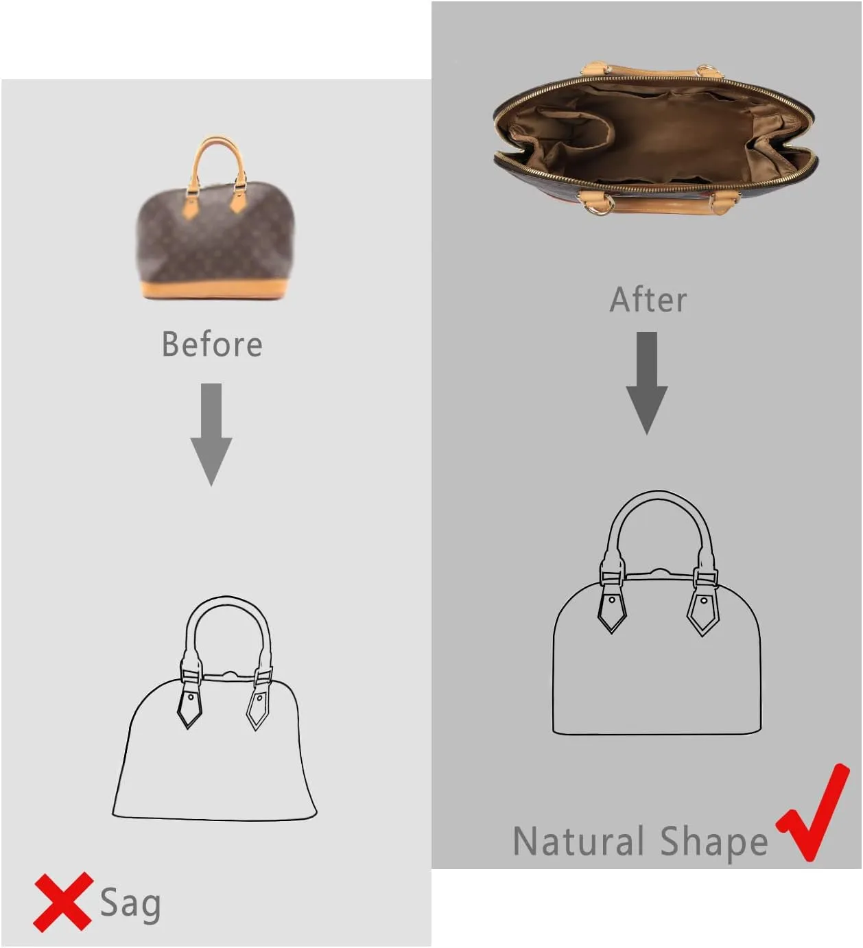 Speedy Neverfull Tote Organizer Insert - Silk Purse Organizer with Zipper, Silky Smooth, 6 Sizes (Large, Silky Brown)