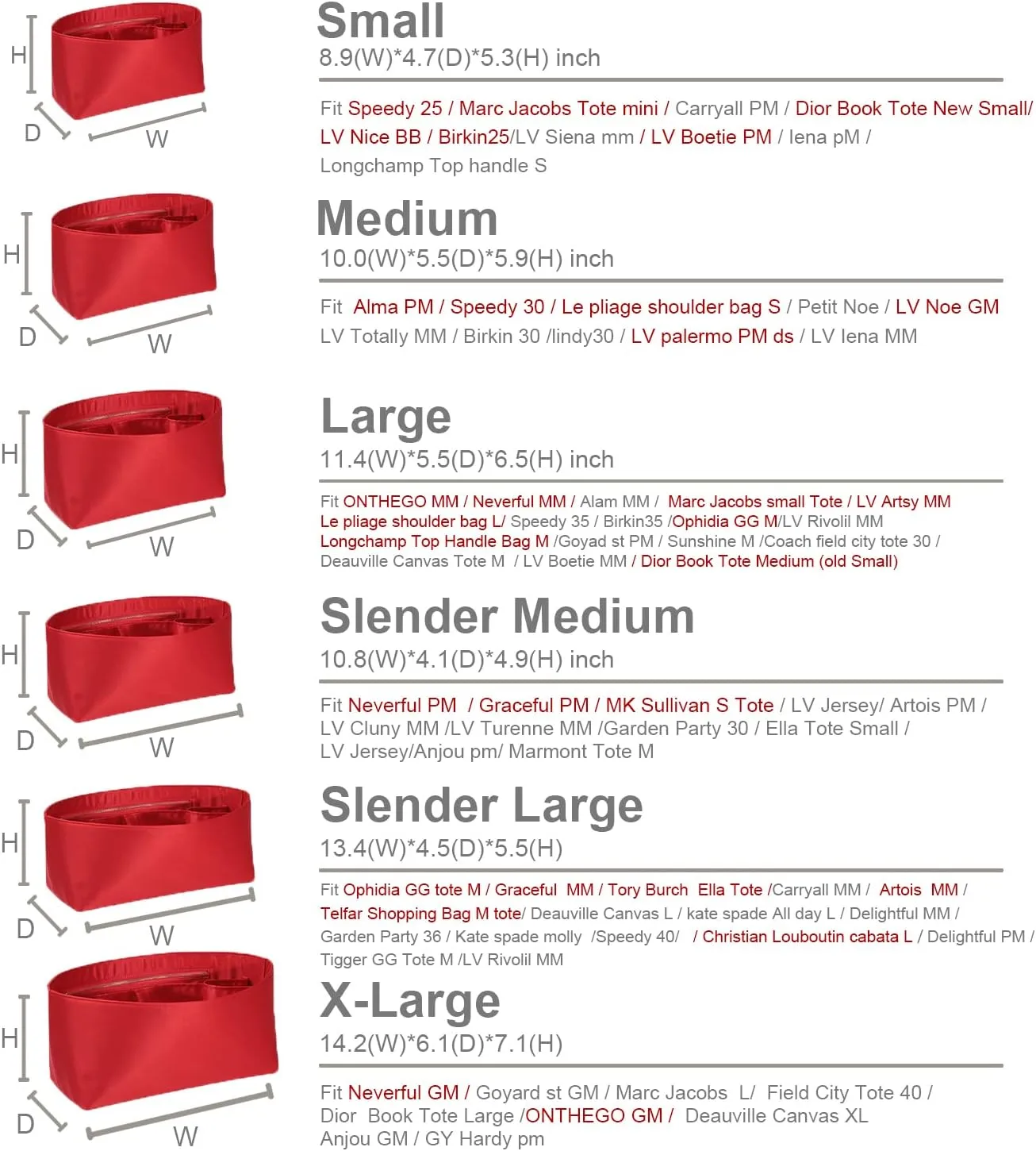 Speedy Neverfull Tote Organizer Insert - Silk Purse Organizer with Zipper, Silky Smooth, 6 Sizes (Medium, Silky Red)
