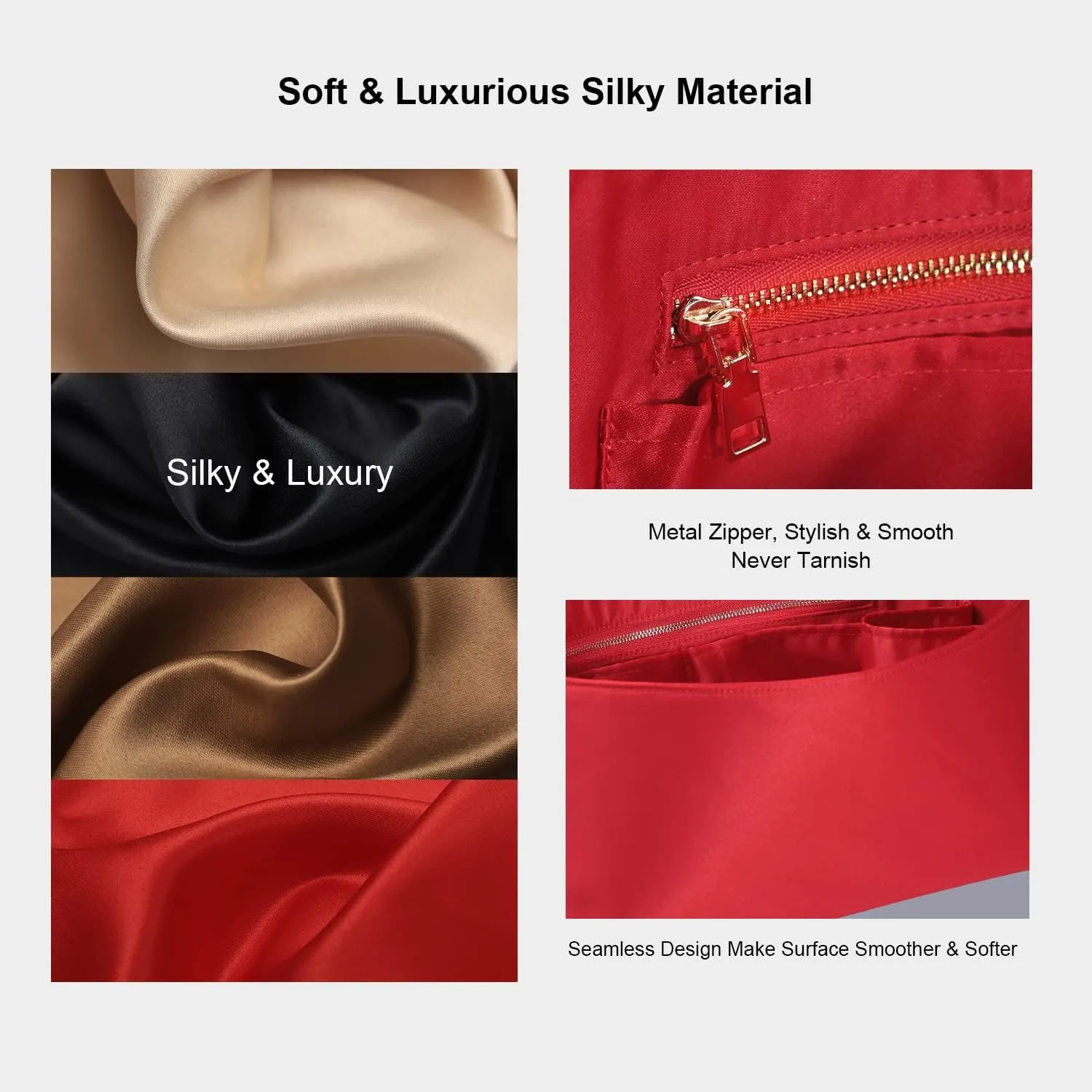 Speedy Neverfull Tote Organizer Insert - Silk Purse Organizer with Zipper, Silky Smooth, 6 Sizes (Medium, Silky Red)
