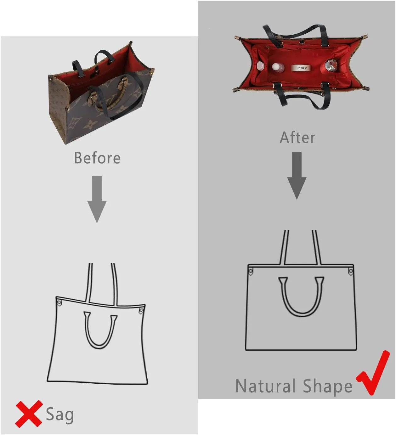 Speedy Neverfull Tote Organizer Insert - Silk Purse Organizer with Zipper, Silky Smooth, 6 Sizes (Medium, Silky Red)