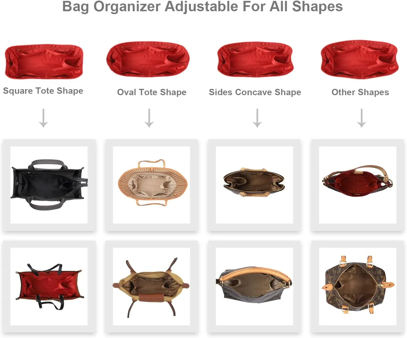 Speedy Neverfull Tote Organizer Insert - Silk Purse Organizer with Zipper, Silky Smooth, 6 Sizes (Medium, Silky Red)