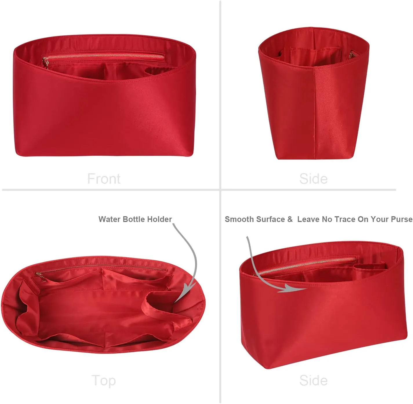 Speedy Neverfull Tote Organizer Insert - Silk Purse Organizer with Zipper, Silky Smooth, 6 Sizes (Medium, Silky Red)