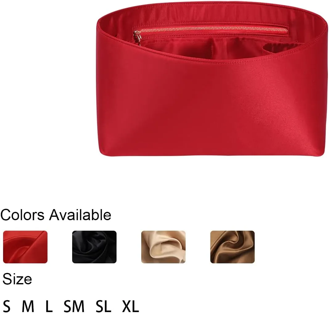 Speedy Neverfull Tote Organizer Insert - Silk Purse Organizer with Zipper, Silky Smooth, 6 Sizes (Medium, Silky Red)