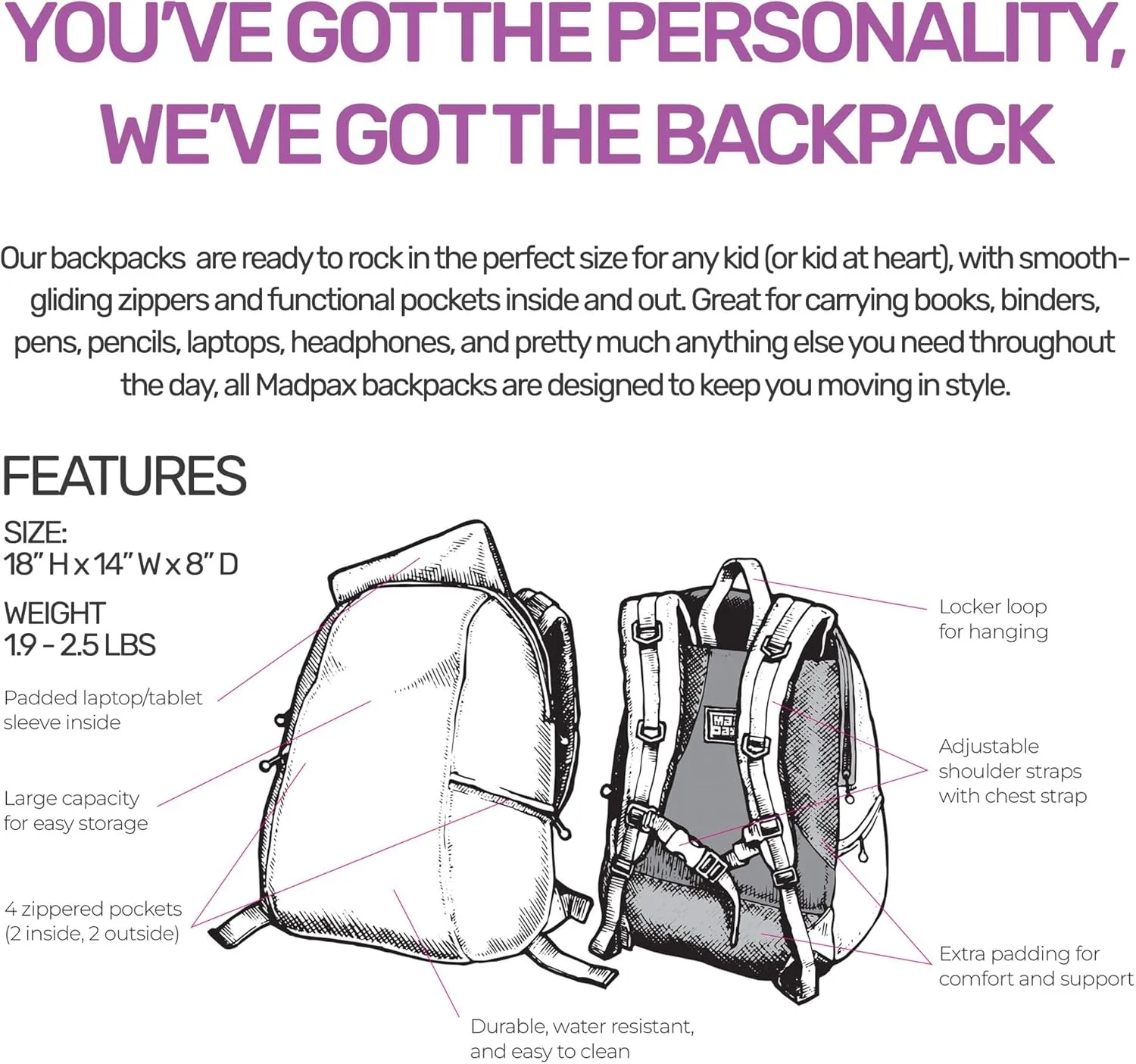 Spike Think Pink Premium 15" Laptop Backpack for Men & Women, Durable Lightweight Stylish Carry On Unisex Fun Casual Travel Commuter Bag