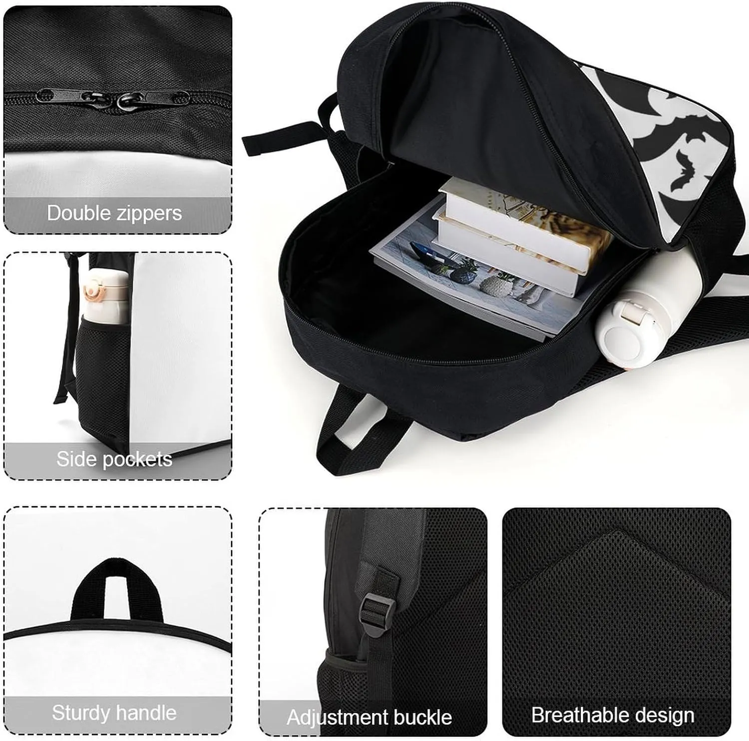 Spooky Halloween Bats Black Backpack Lightweight Waterproof Backpacks Laptop Backpack for Unisex Casual Travel Daypacks Large Capacity