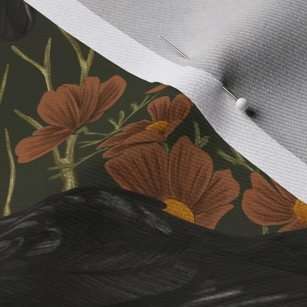 Spoonflower Fabric - Art Nouveau Ravens Nature Rose Gothic Moody Witch Printed on Denim Fabric by The Yard - Bottomweight Apparel Home Decor Upholstery