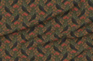 Spoonflower Fabric - Art Nouveau Ravens Nature Rose Gothic Moody Witch Printed on Denim Fabric by The Yard - Bottomweight Apparel Home Decor Upholstery