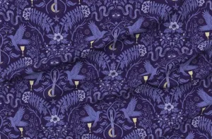 Spoonflower Fabric - Dark Raven Snakes Nightshade Medicinal Plants Poisonous Printed on Denim Fabric by The Yard - Bottomweight Apparel Home Decor Upholstery