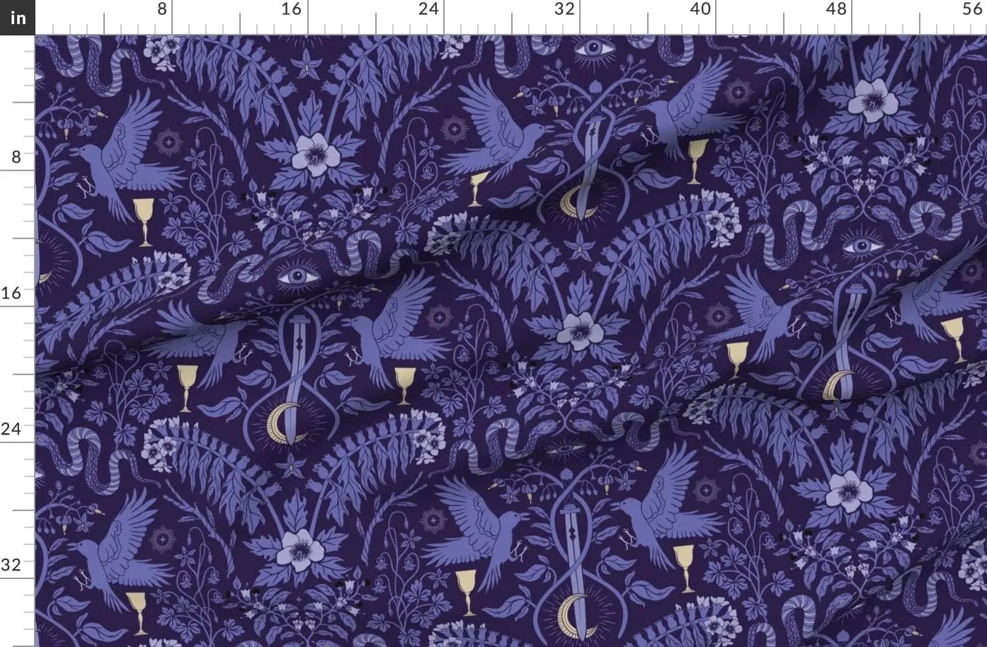 Spoonflower Fabric - Dark Raven Snakes Nightshade Medicinal Plants Poisonous Printed on Denim Fabric by The Yard - Bottomweight Apparel Home Decor Upholstery