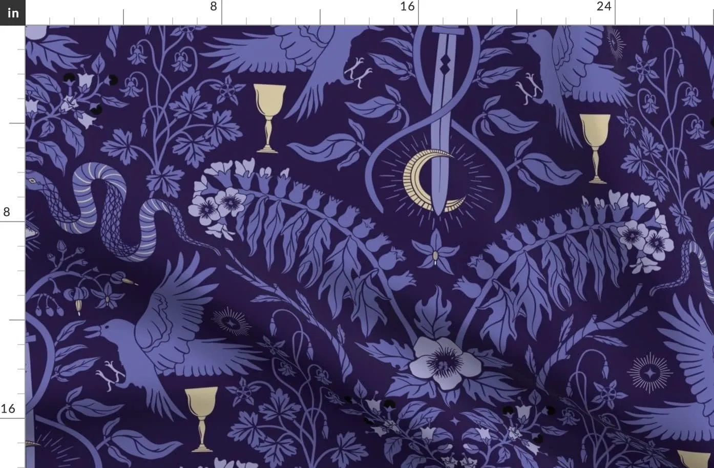 Spoonflower Fabric - Dark Raven Snakes Nightshade Medicinal Plants Poisonous Printed on Denim Fabric by The Yard - Bottomweight Apparel Home Decor Upholstery