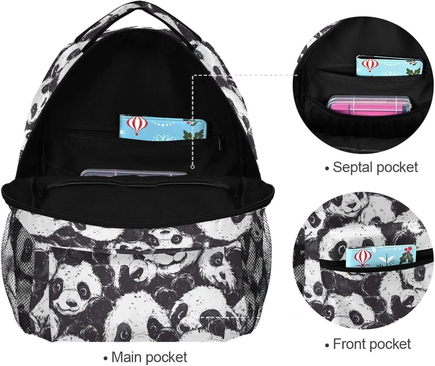 Sport Backpack for Men Women Fashion Stylish Travel Bags with Chest Strap for College Work Cartoon Cute Black and White Panda