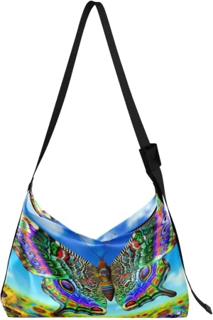 Spring Butterfly Insect Hobo Crossbody Bags for Women Leather Large Shoulder Bag Cross Body Sunflower Rose Field Trendy Womens Tote Bags Handbag for Travel Shopping