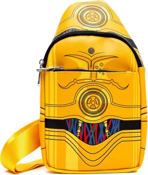 Star Wars Vegan Leather Crossbody Sling Bag with Adjustable Straps, C-3PO, Bounding, Yellow